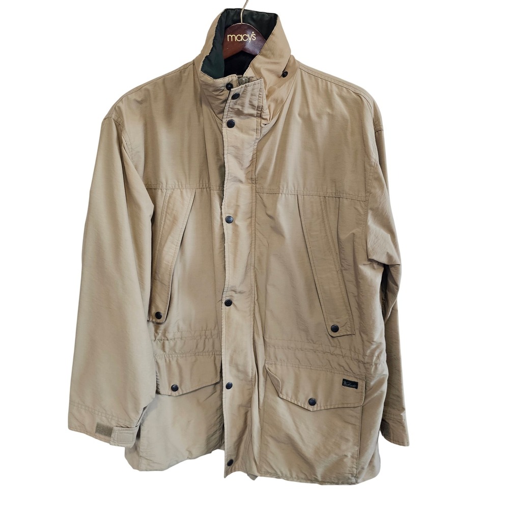 Woolrich Mens XL Tan Field Jacket Plaid Lined Rugged Outdoorwear Utility Coat